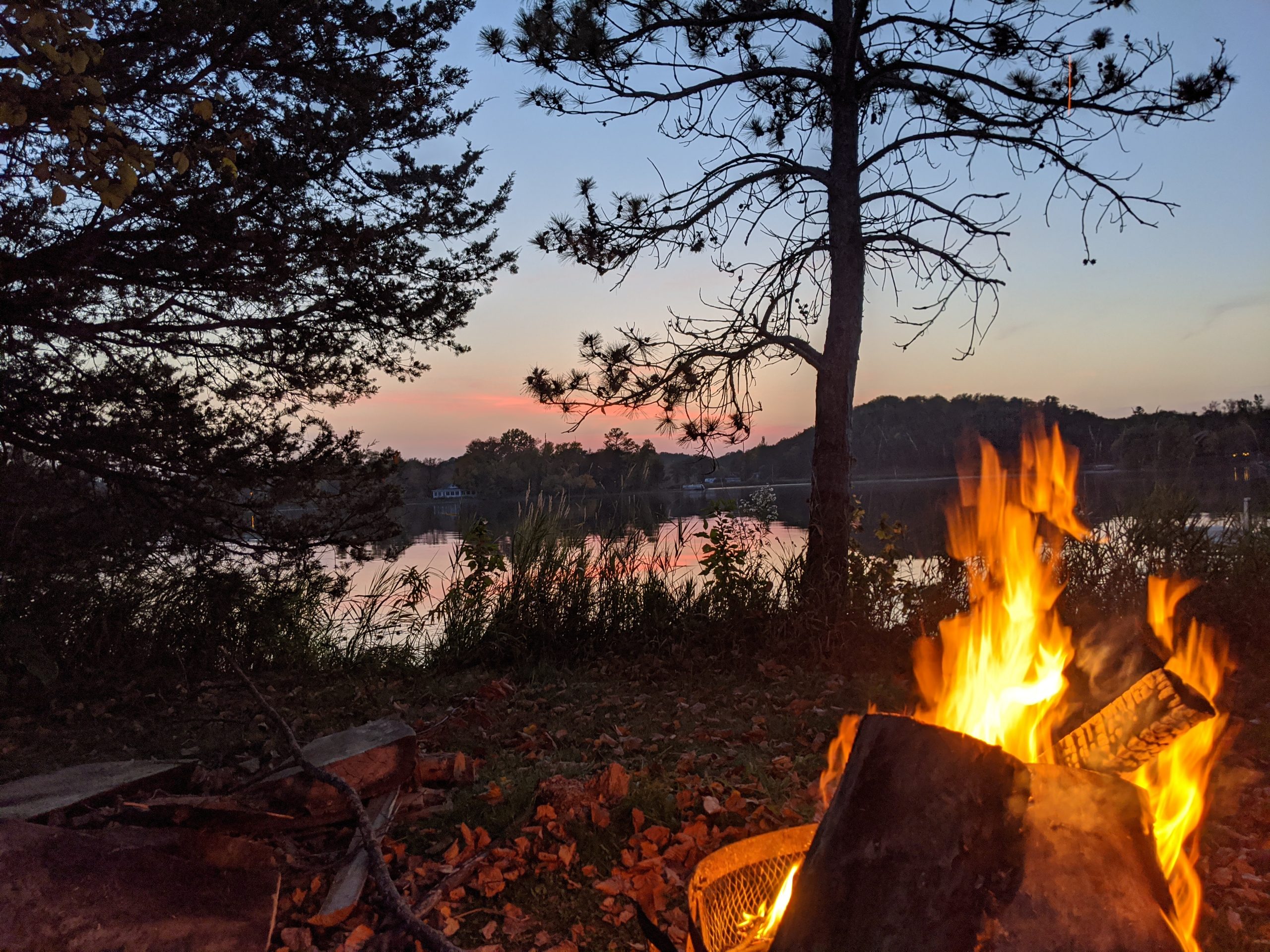 sunset fire at island